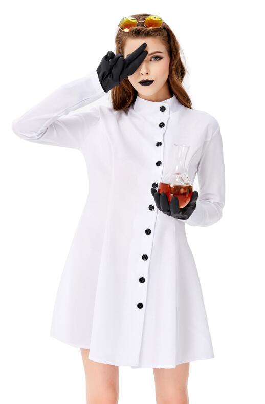 F1936 3pcs Womens Crazy Scientist White Robe Halloween Cosplay Costume